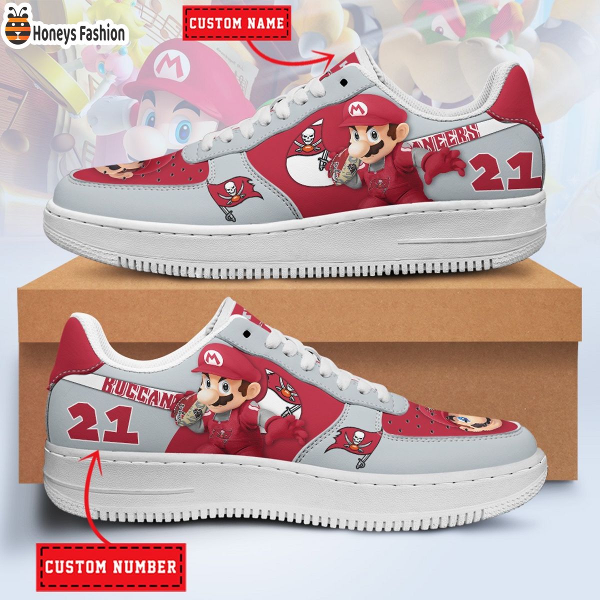 Tampa Bay Buccaneers Mario NFL Personalized Air Force 1 Shoes