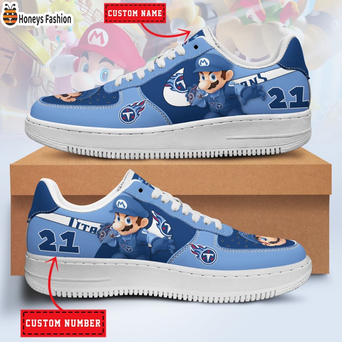 Tennessee Titans Mario NFL Personalized Air Force 1 Shoes