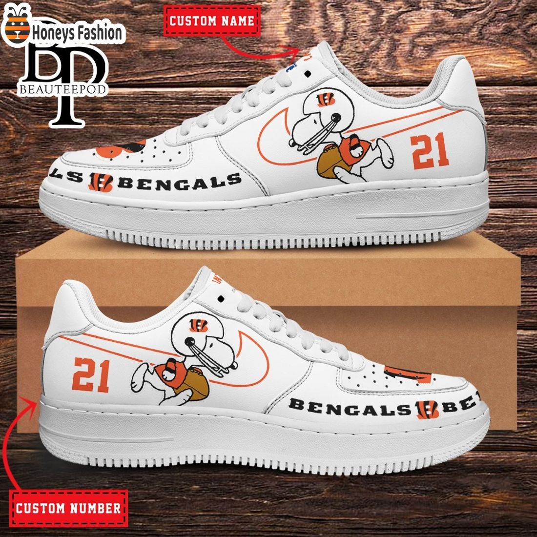 Cincinnati Bengals NFL Snoopy Personalized Air Force 1 Shoes