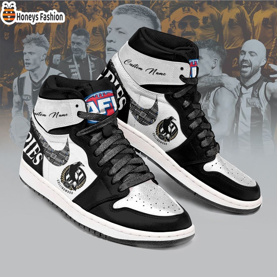 Collingwood Magpies Football Club Custom Name Air Jordan 1 Sneaker