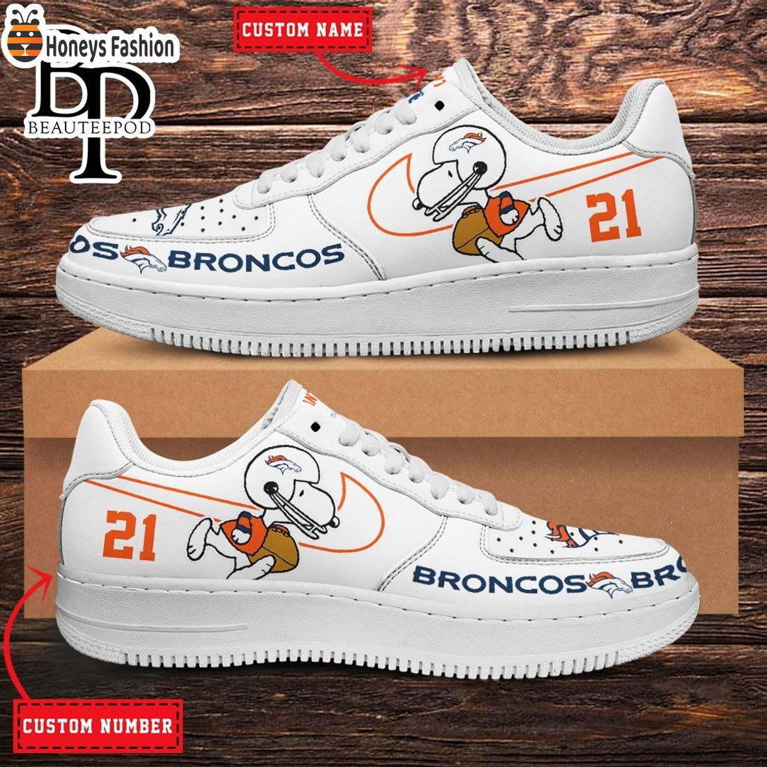 Denver Broncos NFL Snoopy Personalized Air Force 1 Shoes