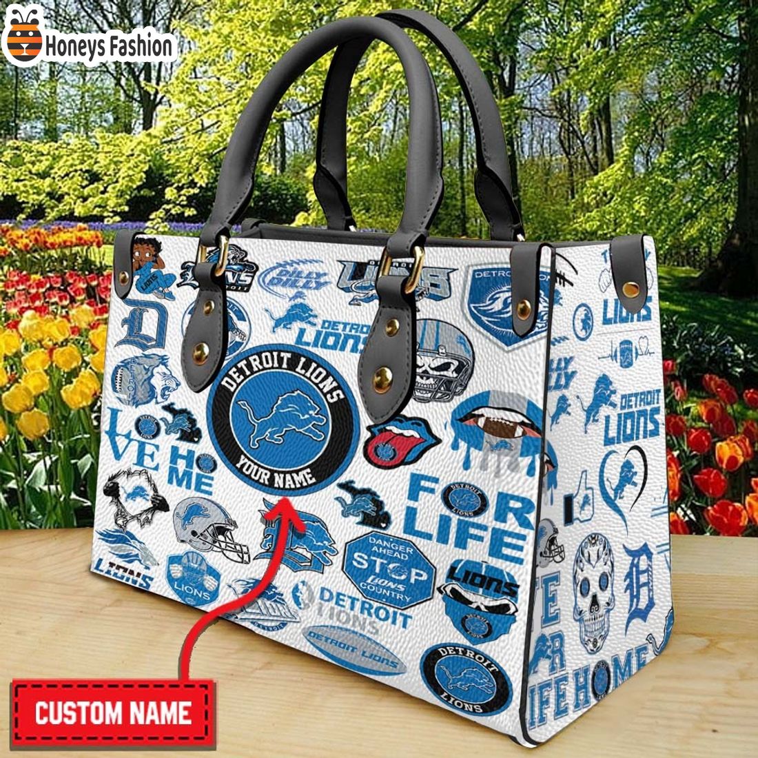Detroit Lions Personalized Leather Handbag