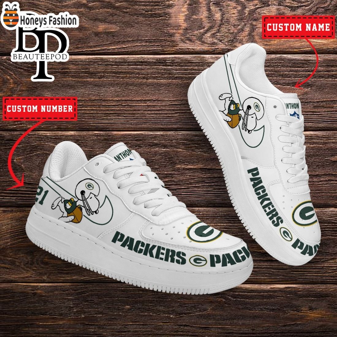 Green Bay Packers NFL Snoopy Personalized Air Force 1 Shoes