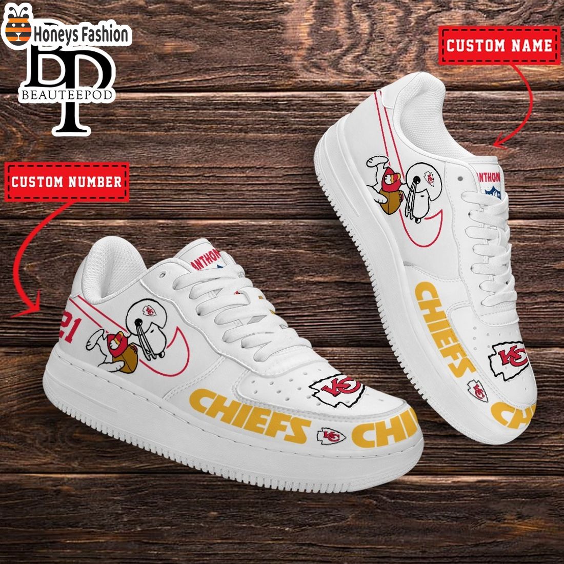 Kansas City Chiefs NFL Snoopy Personalized Air Force 1 Shoes