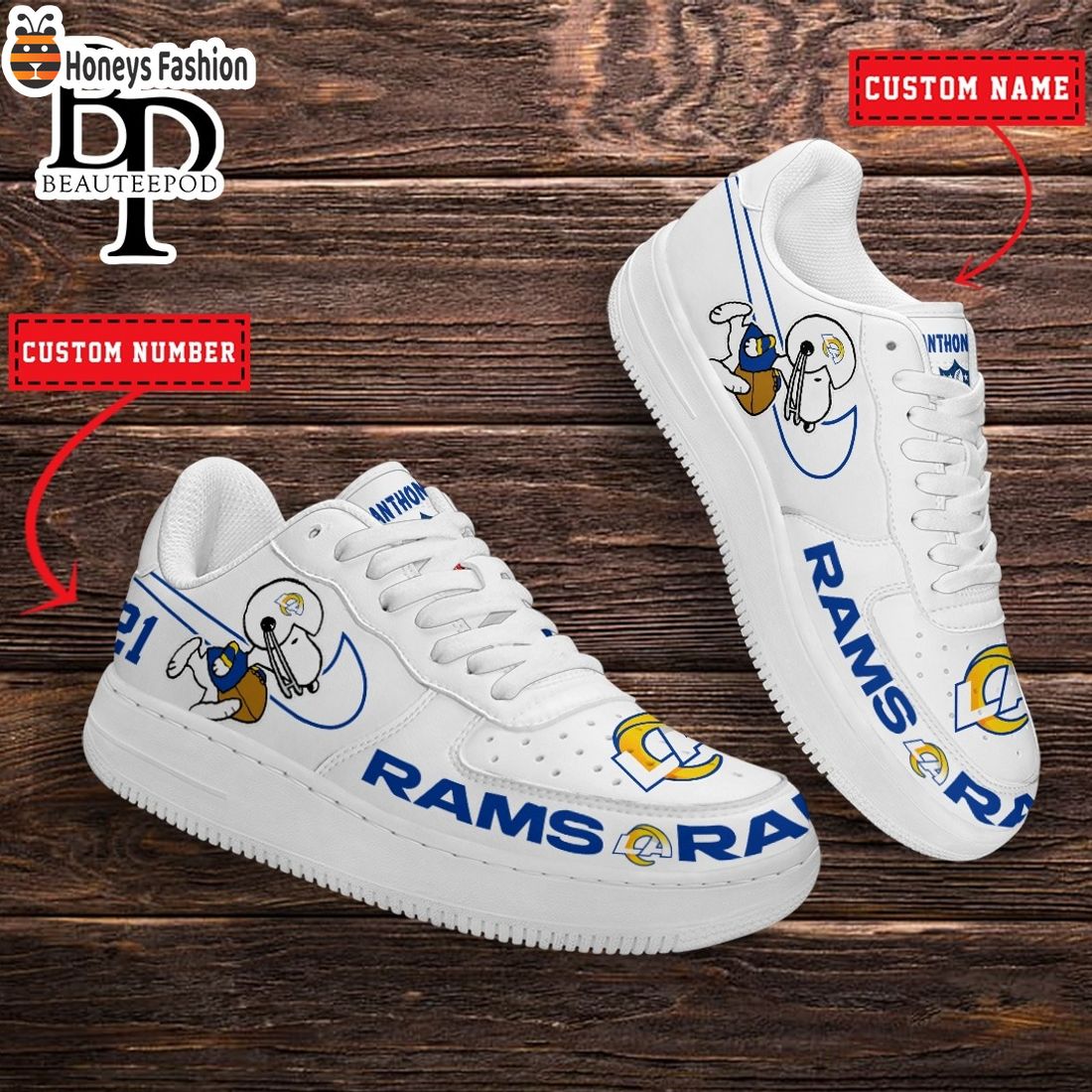Los Angeles Rams NFL Snoopy Personalized Air Force 1 Shoes