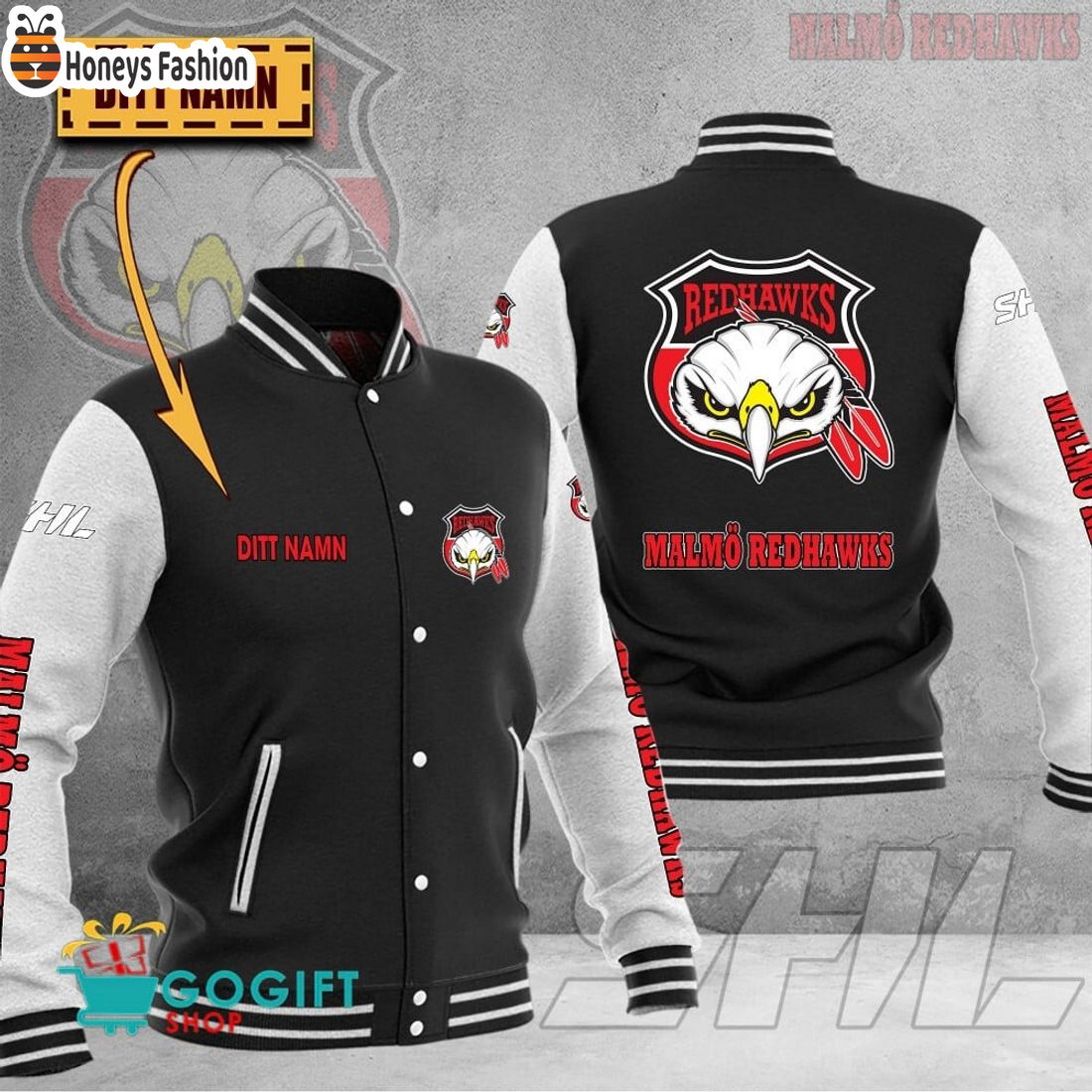 Malmo Redhawks SHL Custom Name Baseball Jacket