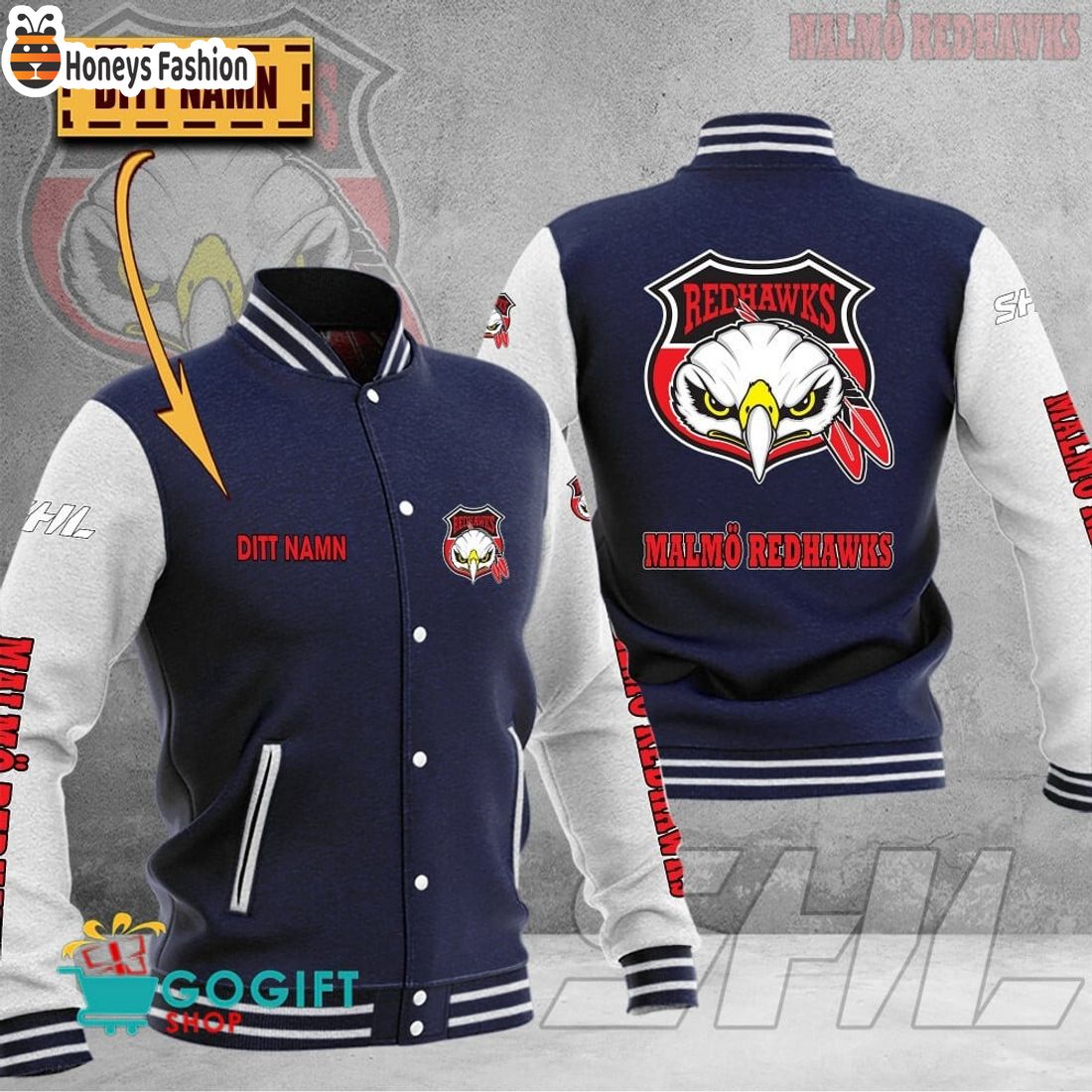 Malmo Redhawks SHL Custom Name Baseball Jacket