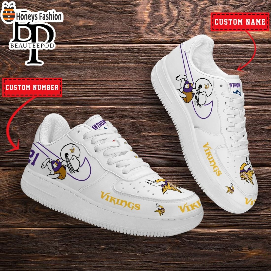 Minnesota Vikings NFL Snoopy Personalized Air Force 1 Shoes