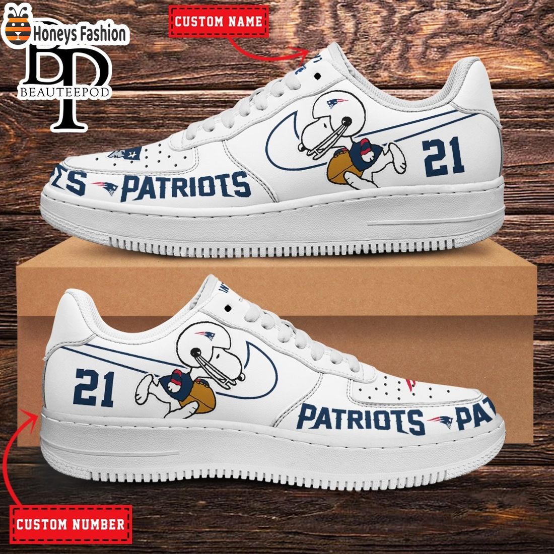 New England Patriots NFL Snoopy Personalized Air Force 1 Shoes