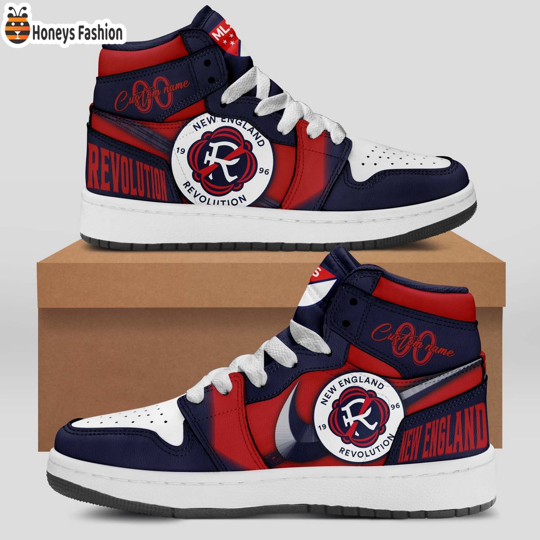 New England Revolution MLS Custom Name Air Jordan 1 Shoes
