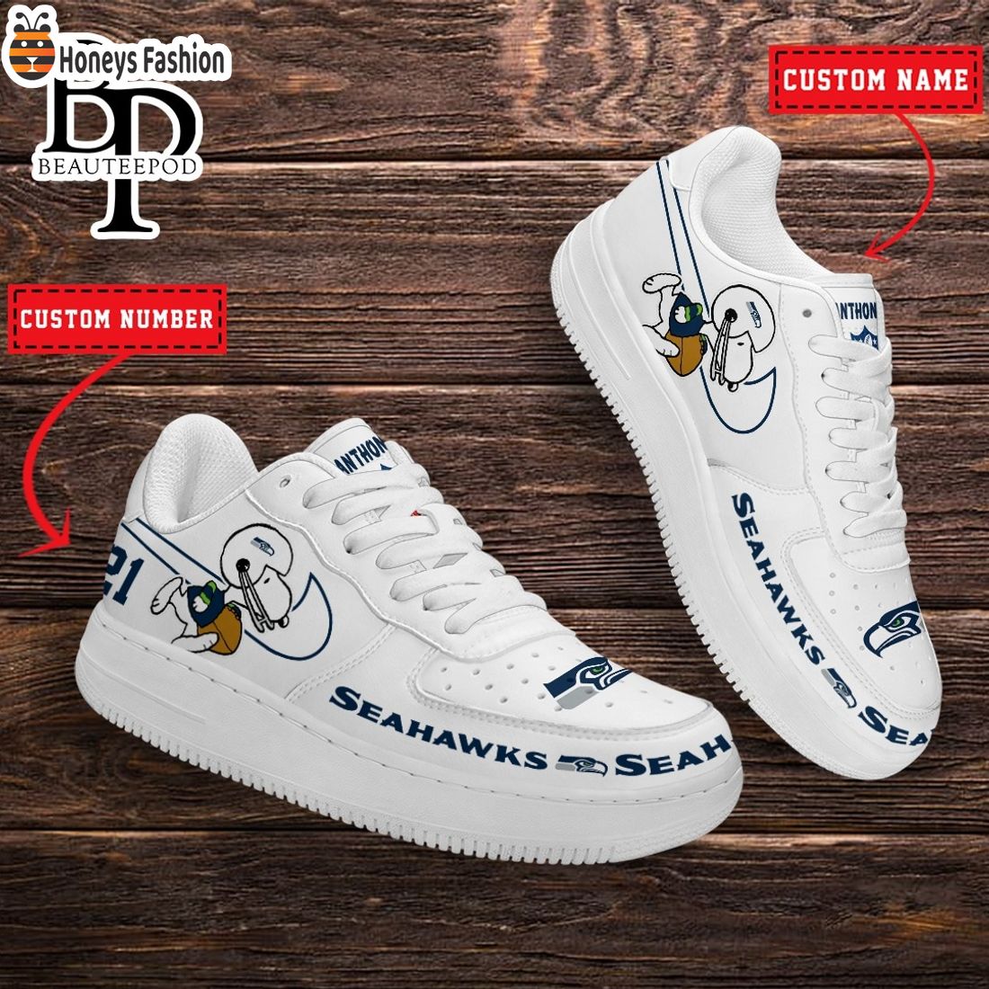 Seattle Seahawks NFL Snoopy Personalized Air Force 1 Shoes