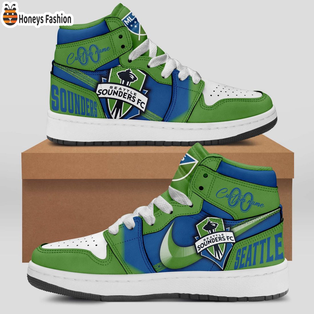 Seattle Sounders FC MLS Custom Name Air Jordan 1 Shoes