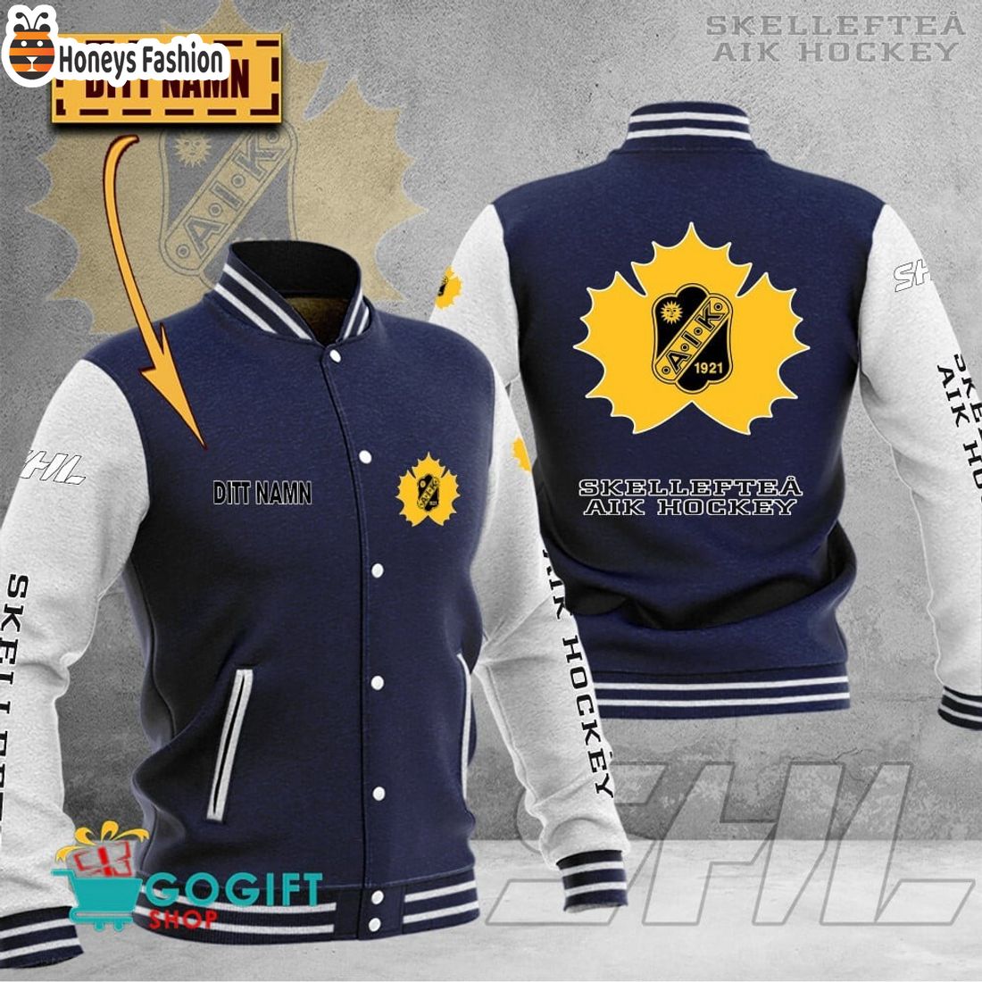 Skelleftea AIK SHL Custom Name Baseball Jacket