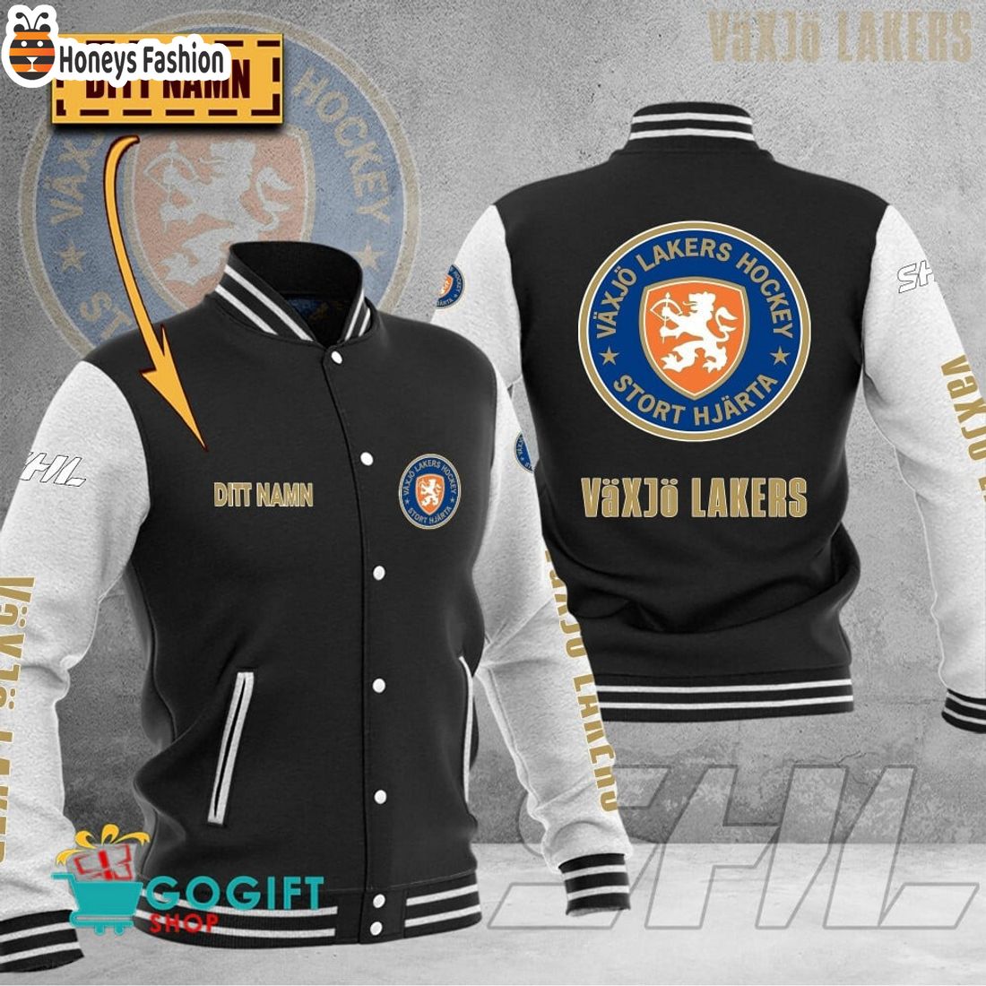 Vaxjo Lakers SHL Custom Name Baseball Jacket
