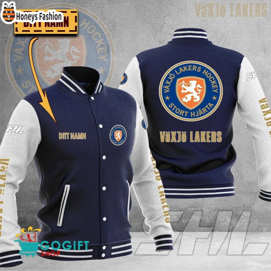 Vaxjo Lakers SHL Custom Name Baseball Jacket