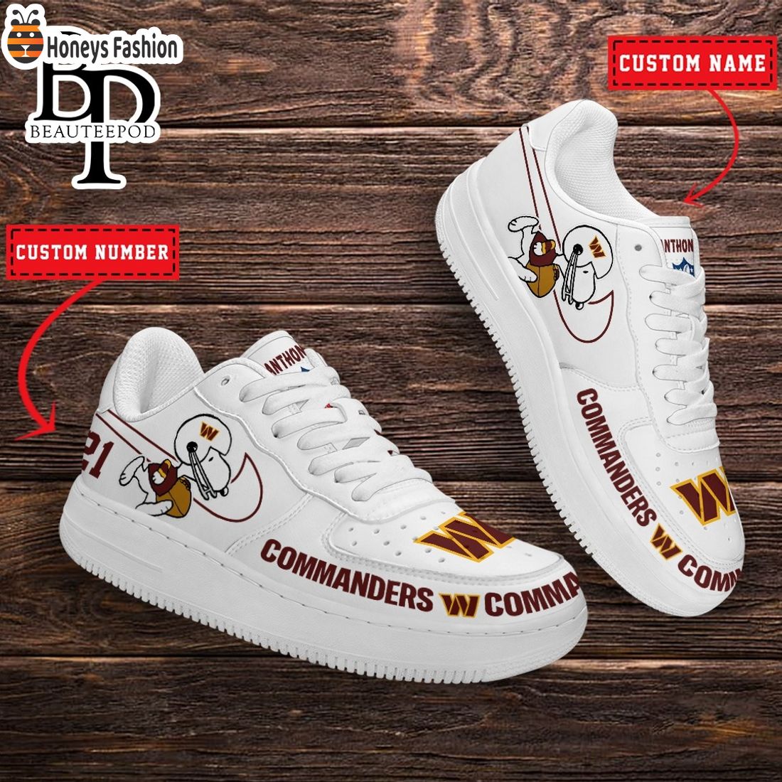 Washington Commanders NFL Snoopy Personalized Air Force 1 Shoes