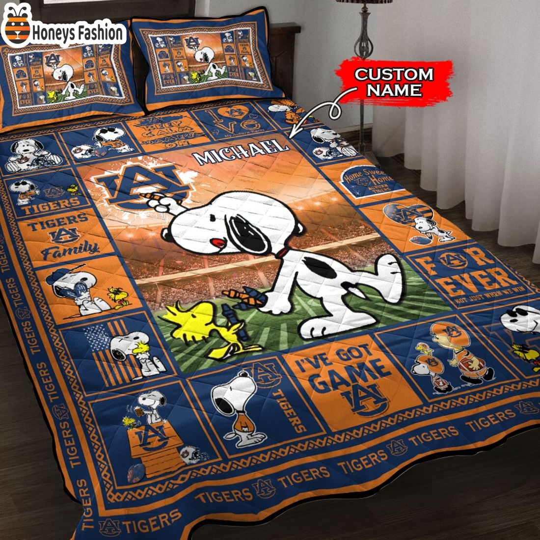 Auburn Tigers NCAA Snoopy Custom Name Bedding Set