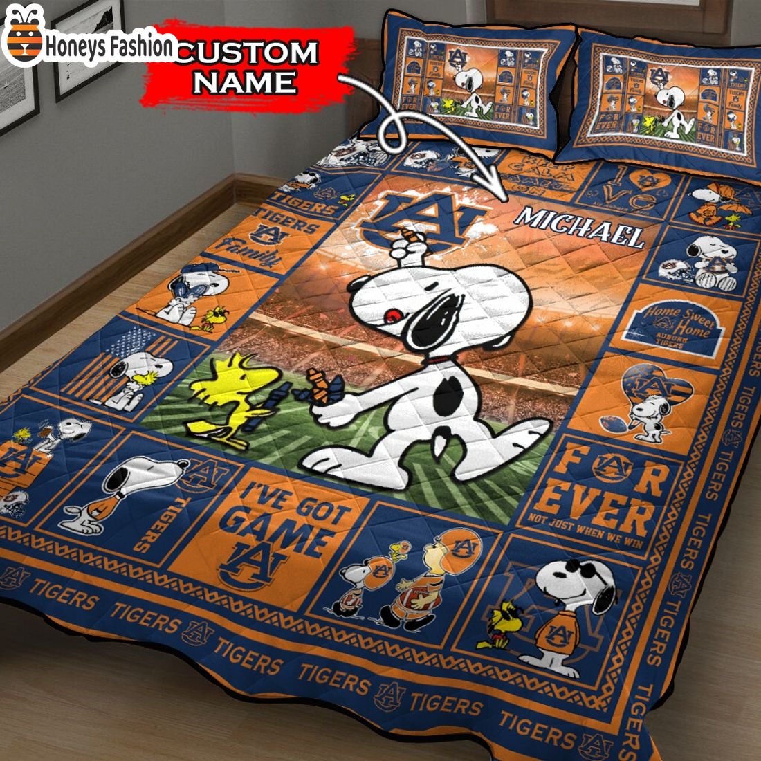 Auburn Tigers NCAA Snoopy Custom Name Bedding Set
