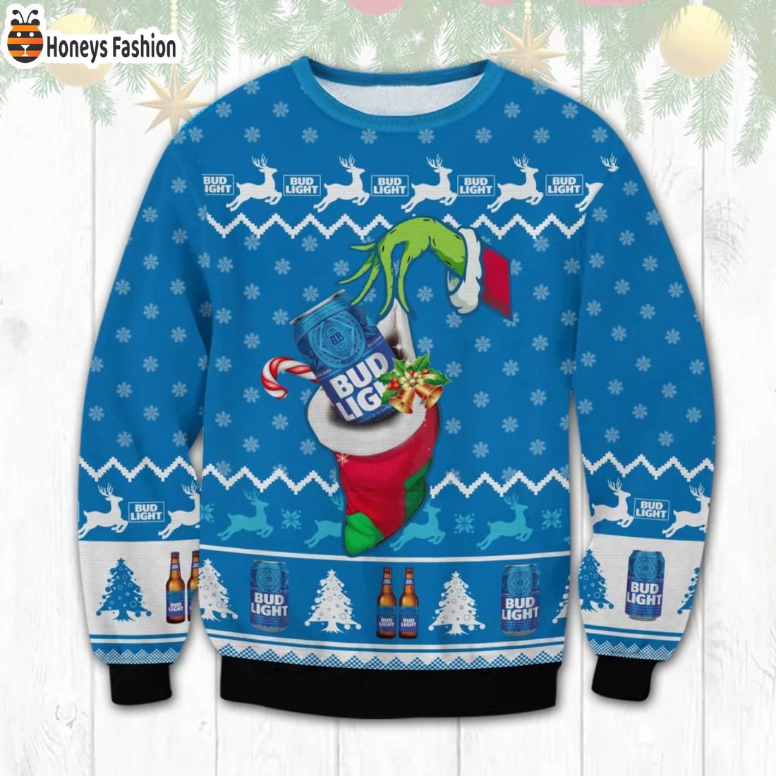 Bud Light Grinch Hand Ugly Christmas Sweater