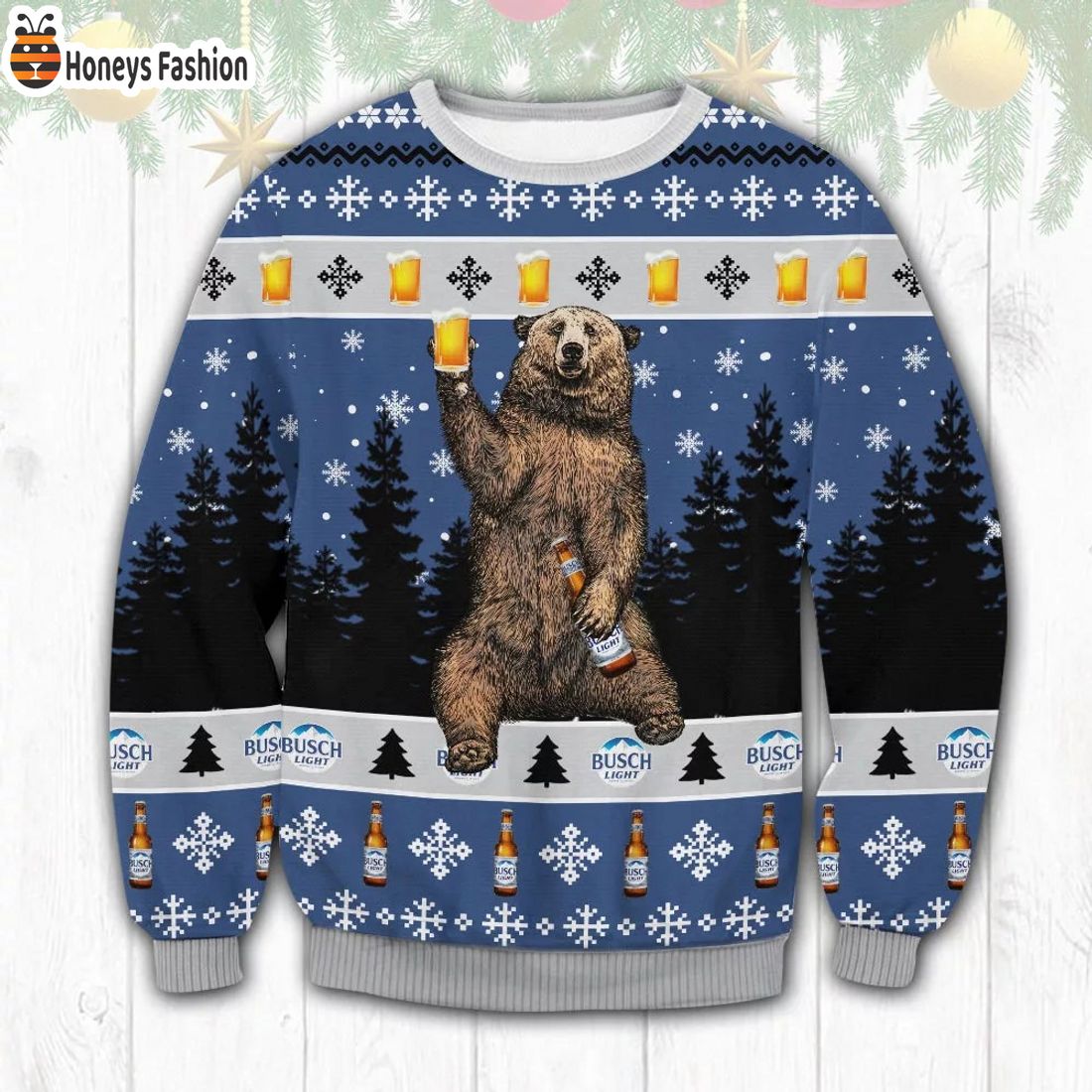 Busch Light Bear Ugly Christmas Sweater