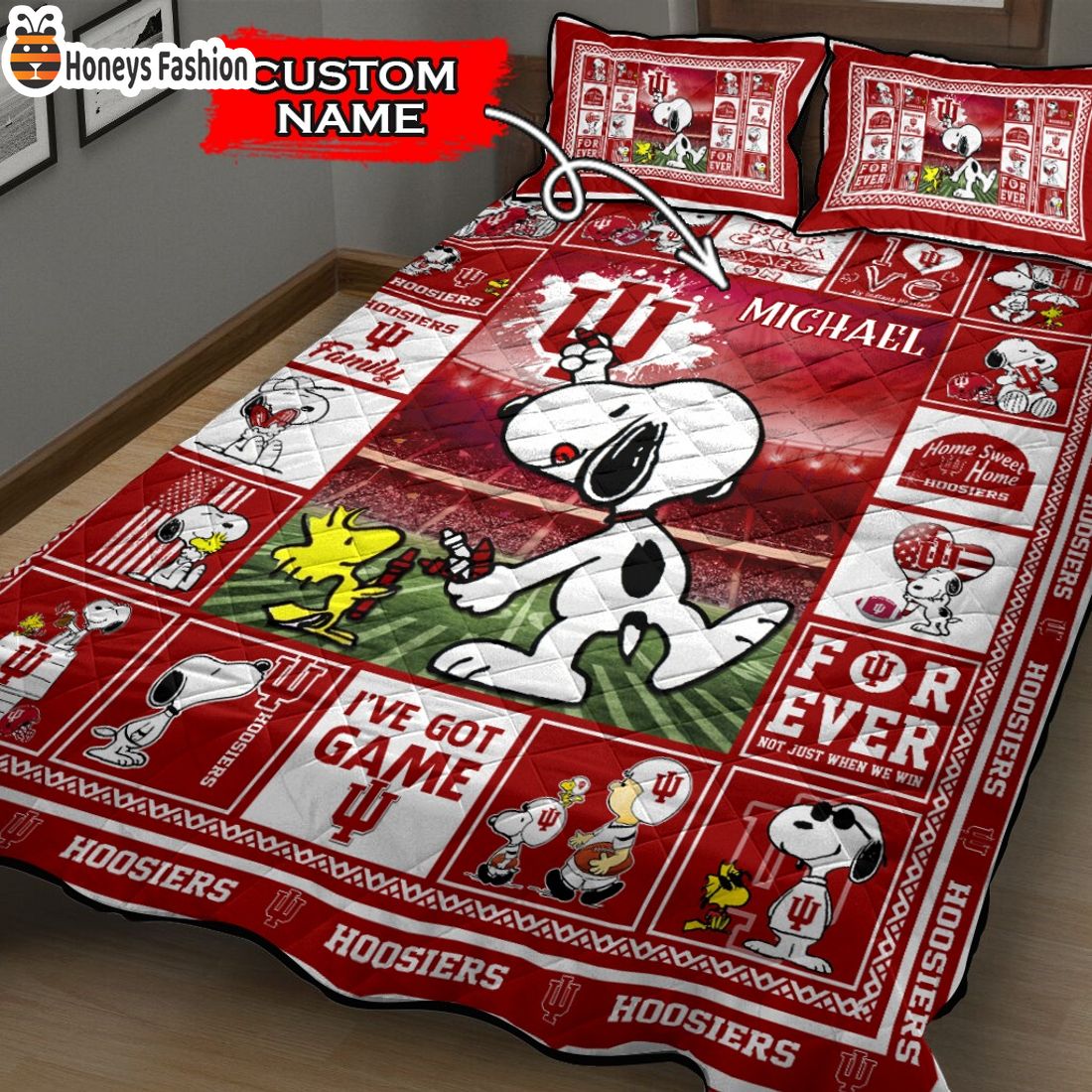 Indiana Hoosiers NCAA Snoopy Custom Name Bedding Set