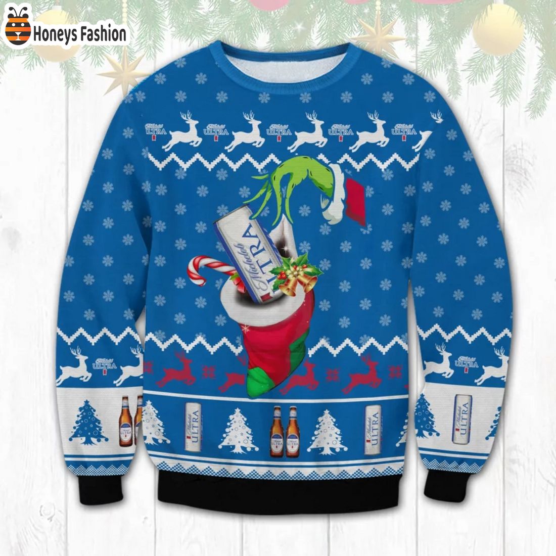 Michelob Ultra Grinch Hand Ugly Christmas Sweater