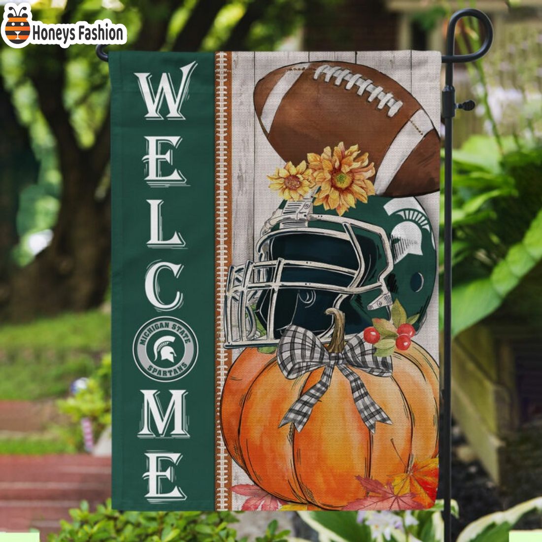 Michigan State Spartans NCAA Halloween Welcome Flag
