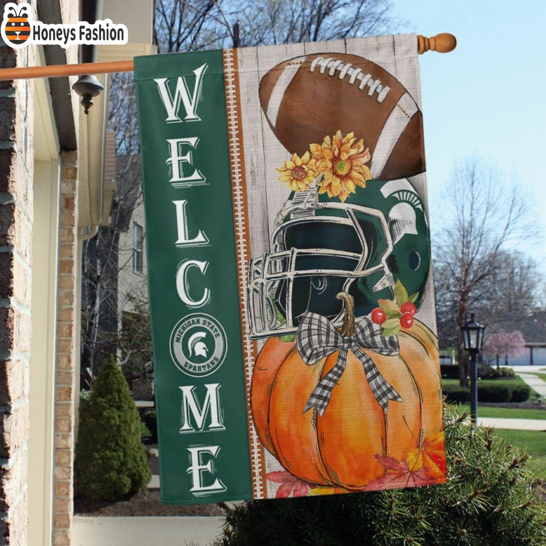 Michigan State Spartans NCAA Halloween Welcome Flag