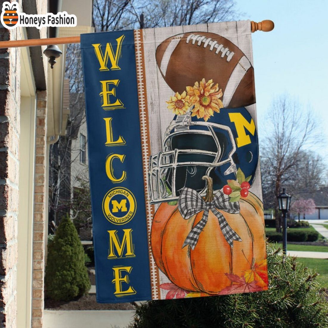 Michigan Wolverines NCAA Halloween Welcome Flag