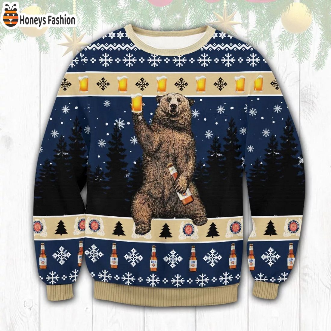 Miller Lite Bear Ugly Christmas Sweater