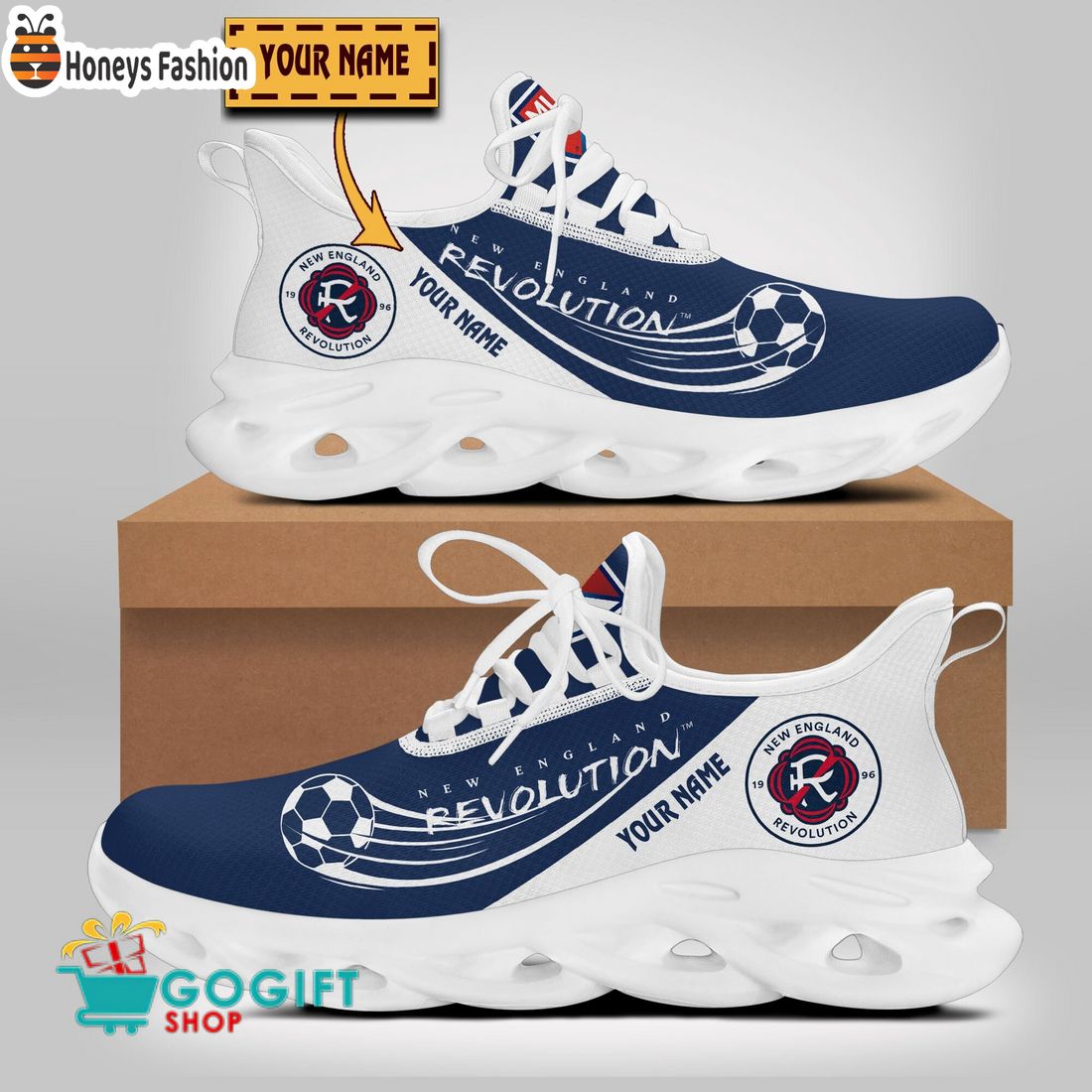 New England Revolution MLS Custom Name Max Soul Sneaker