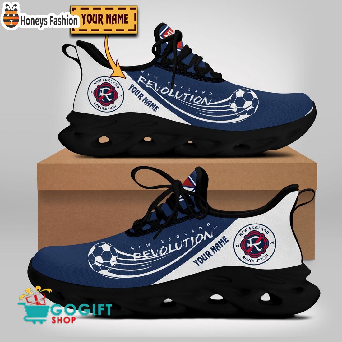 New England Revolution MLS Custom Name Max Soul Sneaker