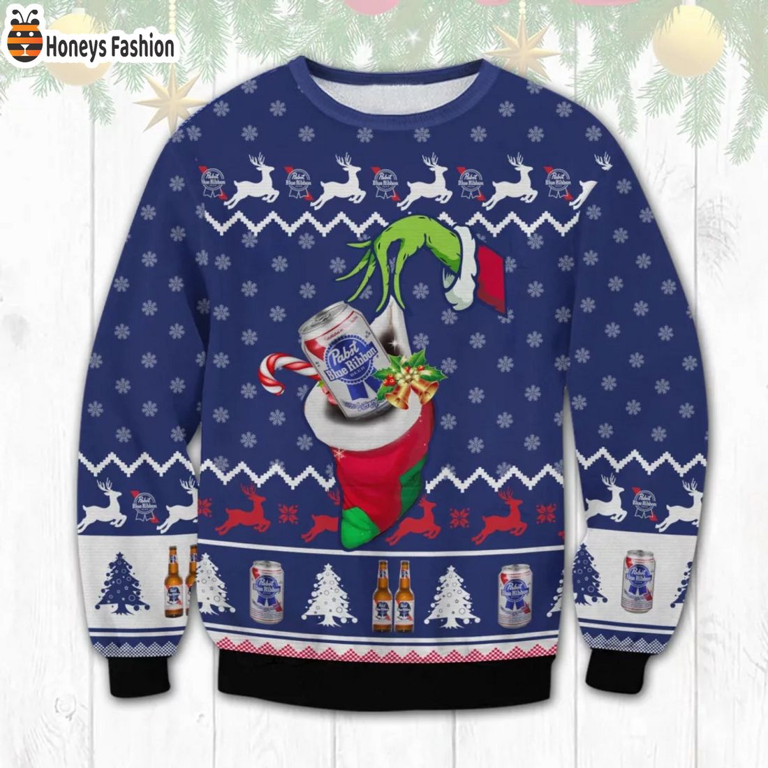 Pabst Blue Ribbon Grinch Hand Ugly Christmas Sweater