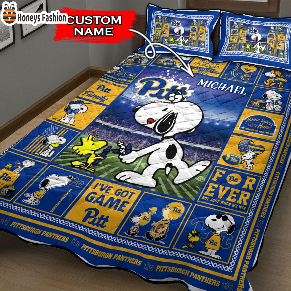 Pittsburgh Panthers NCAA Snoopy Custom Name Bedding Set