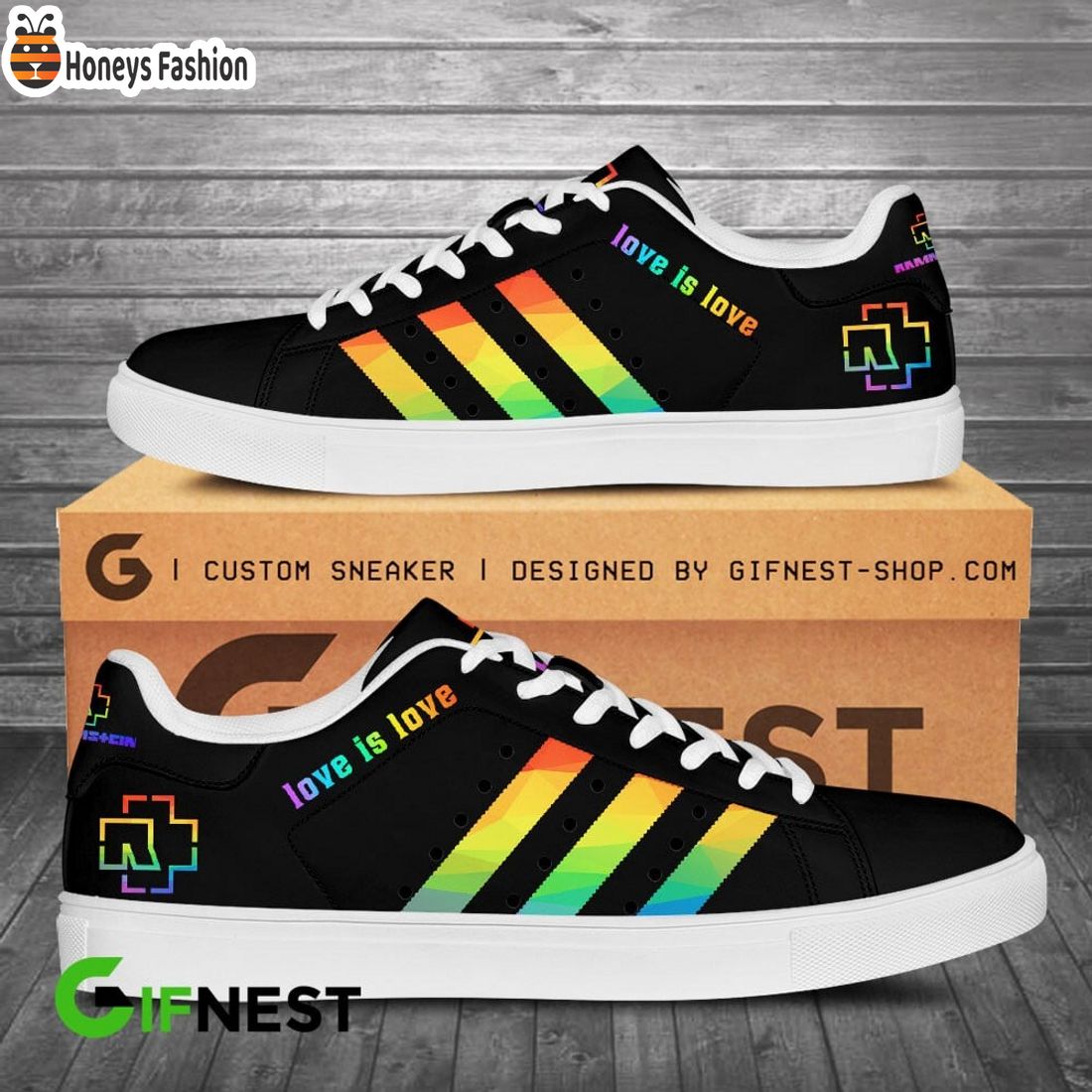 Rammstein x LGBT black stan smith skate shoes