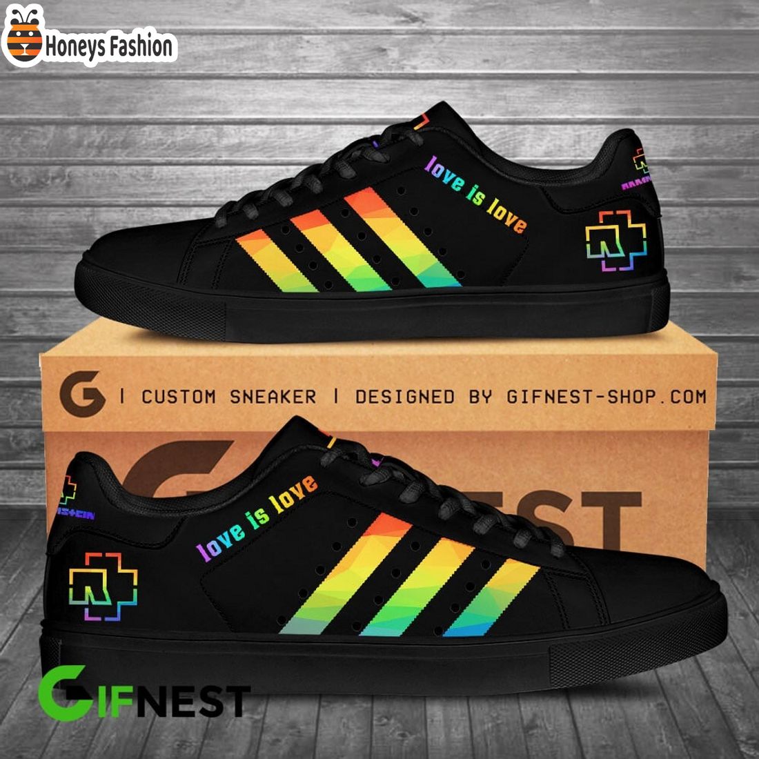 Rammstein x LGBT black stan smith skate shoes