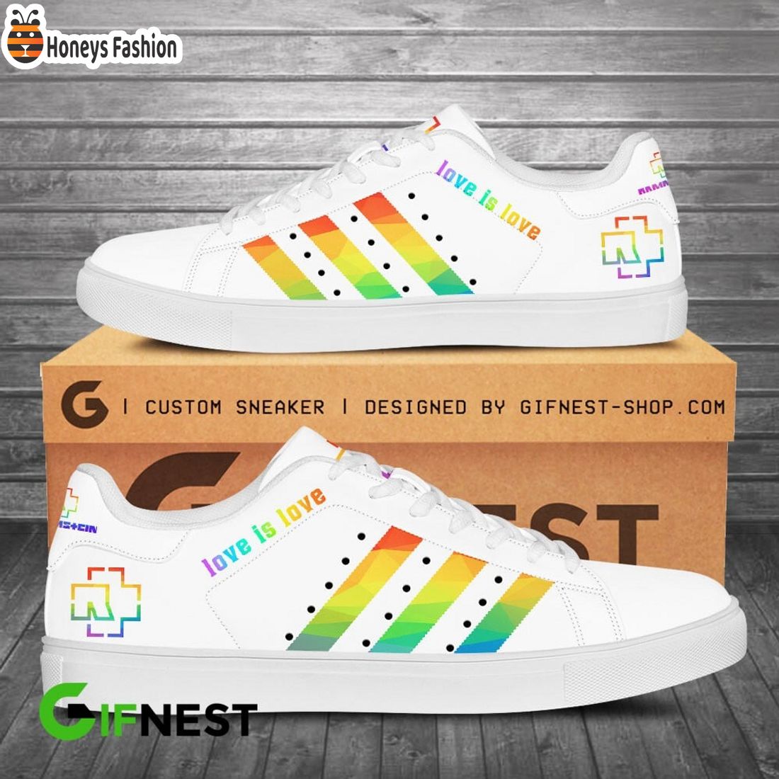 Rammstein x LGBT white stan smith skate shoes