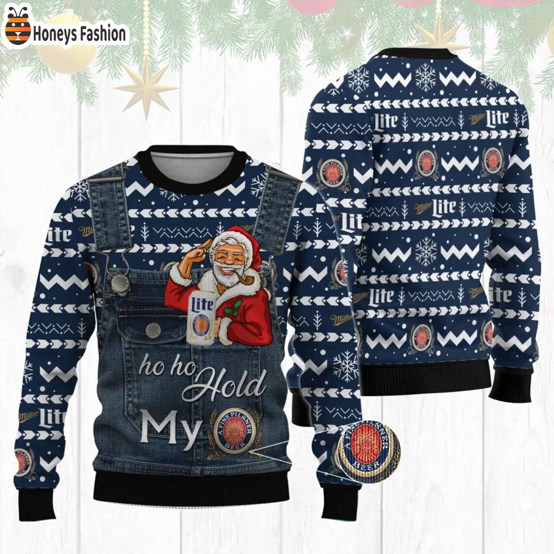Santa Hold My Miller Lite Ugly Christmas Sweater
