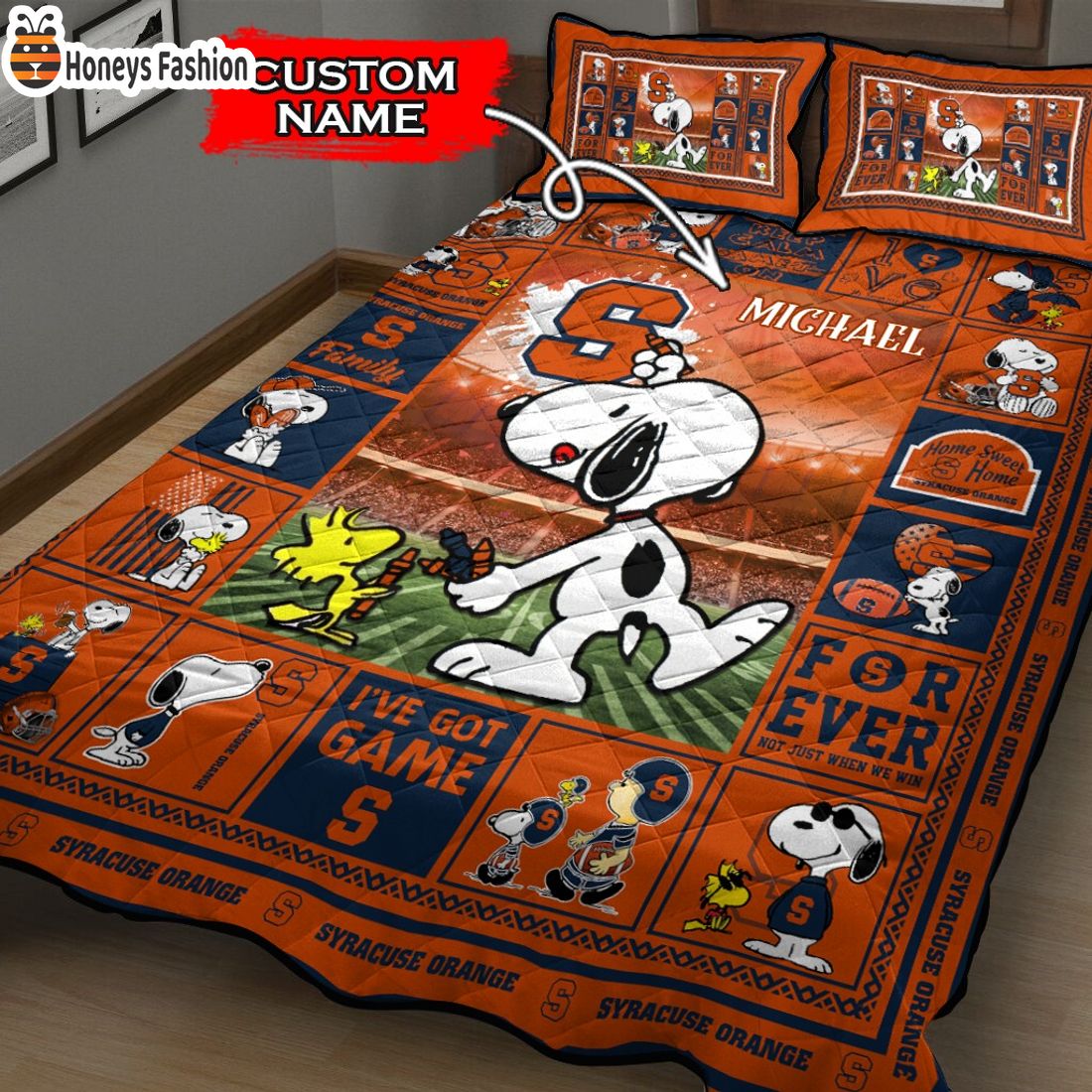 Syracuse Orange NCAA Snoopy Custom Name Bedding Set