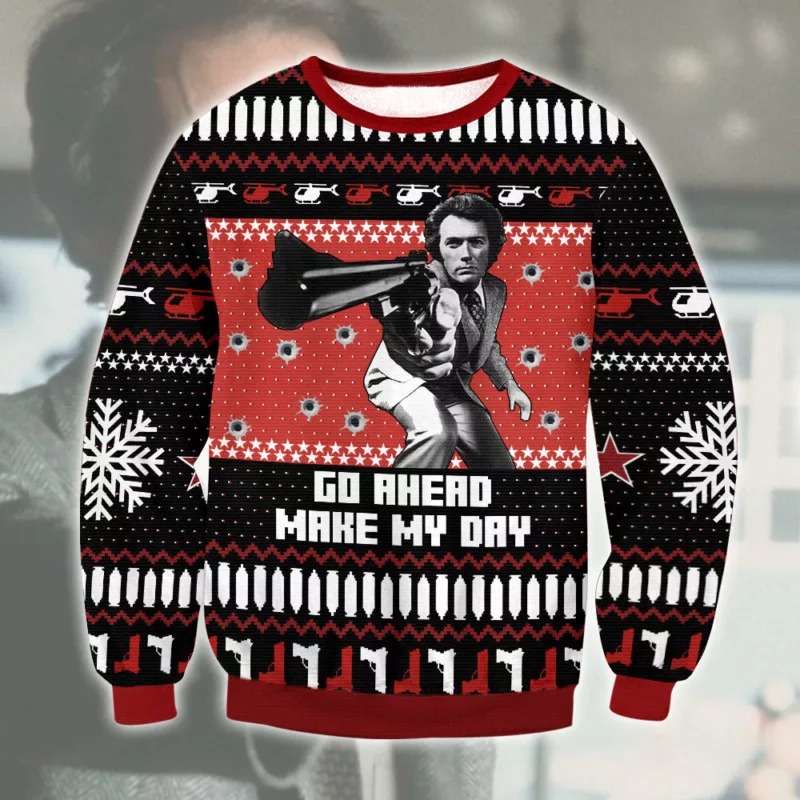 HOT HOT HOT Clint Eastwood Go Ahead Make My Day Ugly Christmas Sweater