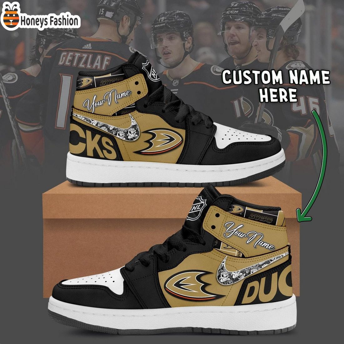 Anaheim Ducks NHL Custom Name Air Jordan 1 Sneakers