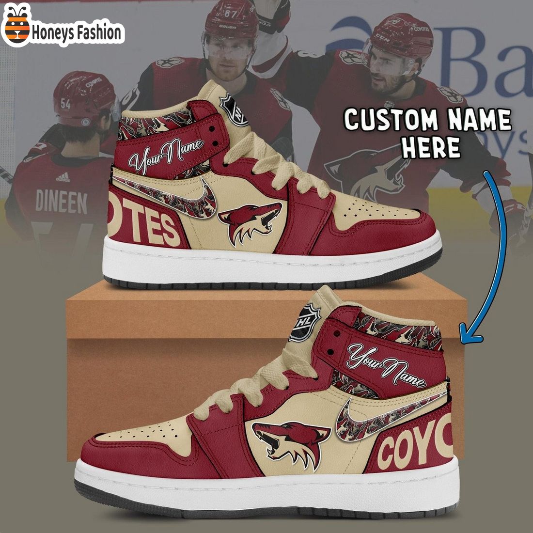 Arizona Coyotes NHL Custom Name Air Jordan 1 Sneakers