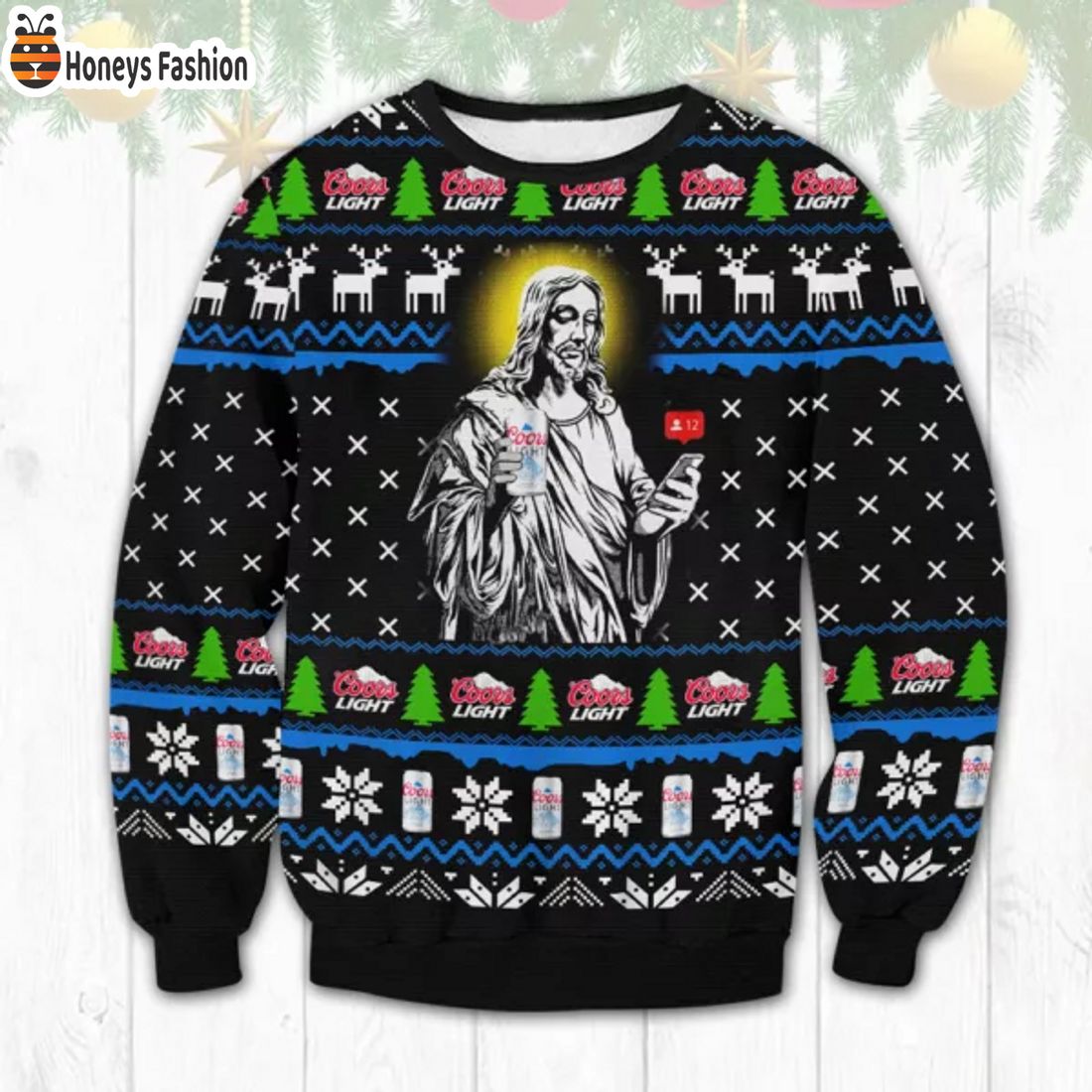 BEST TRENDING Coors Light Jesus Reindeer Christmas Ugly Sweater