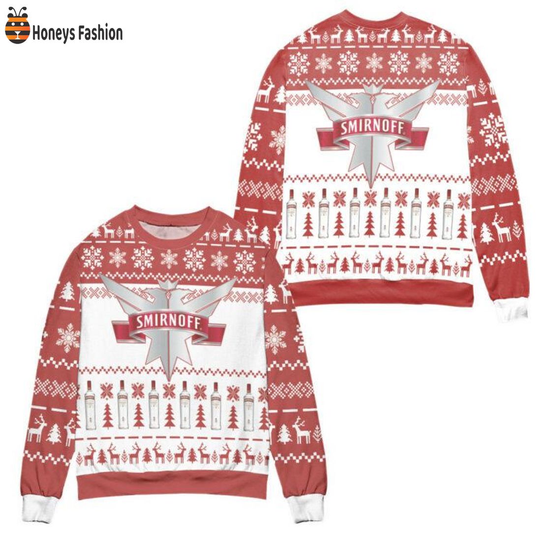 BEST TRENDING Vodka Smirnoff Red Label Logo Reindeer Christmas Ugly Sweater