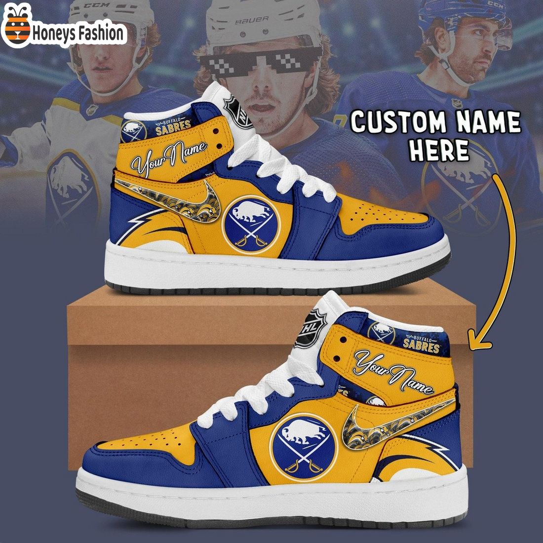 Buffalo Sabres NHL Custom Name Air Jordan 1 Sneakers
