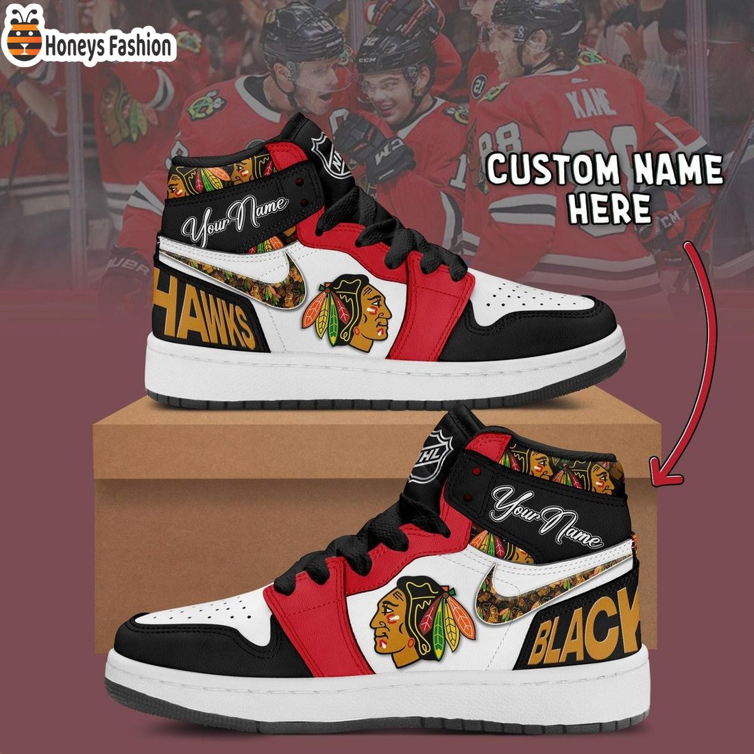 Chicago Blackhawks NHL Custom Name Air Jordan 1 Sneakers