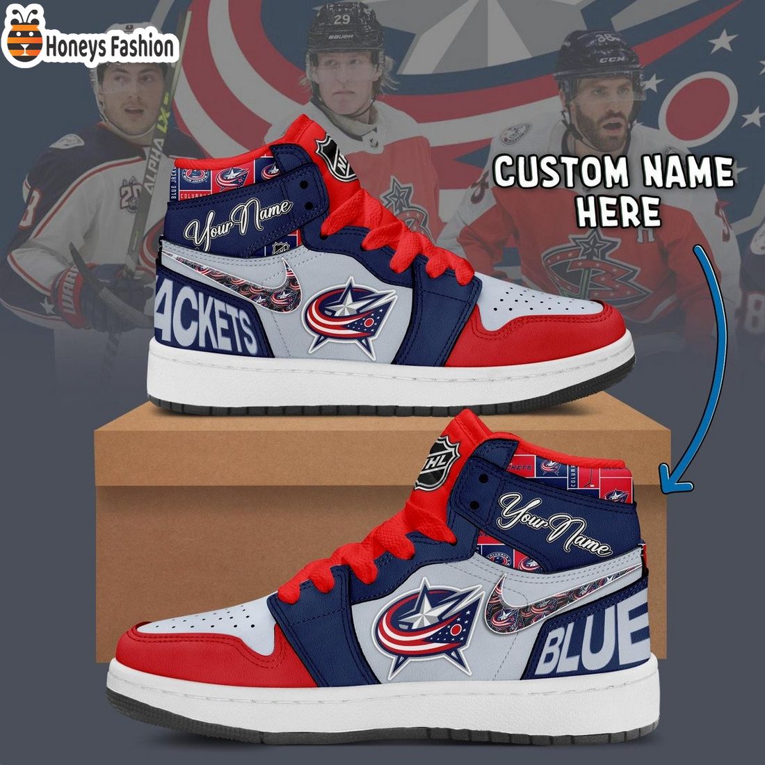 Columbus Blue Jackets NHL Custom Name Air Jordan 1 Sneakers