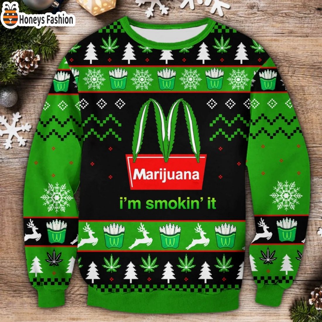 Marijuana Im Smokin It Ugly Christmas Sweater