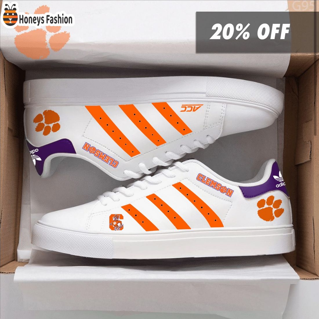 NCAA Clemson Tigers Low Top Adidas Stan Smith Shoes
