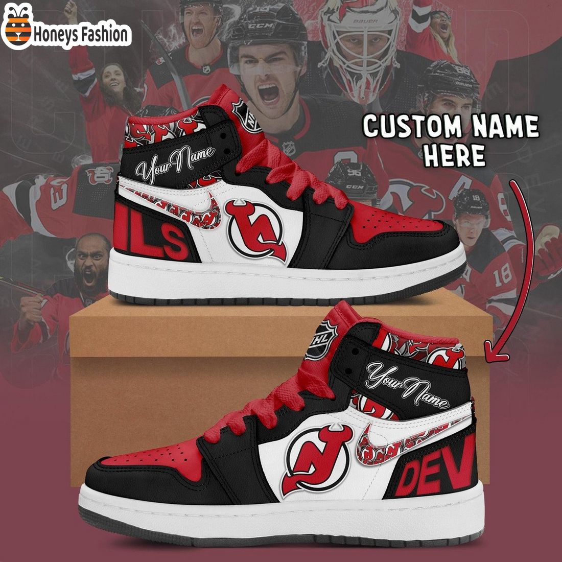 New Jersey Devils NHL Custom Name Air Jordan 1 Sneakers